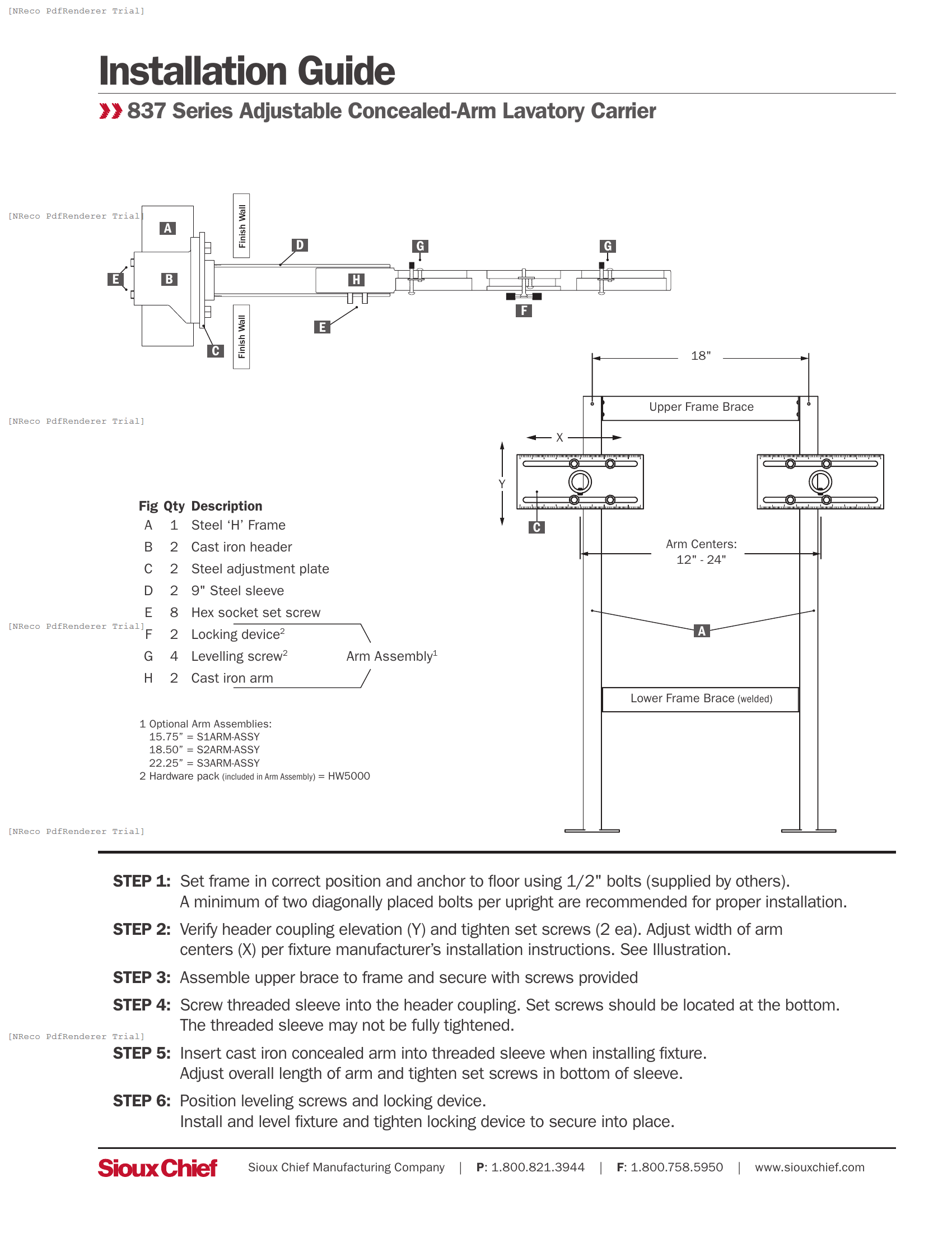 837 SERIES - ADJUSTABLE CONCEALED-ARM LAV CARRIER - INSTALLATION GUIDE.PDF Technical Document